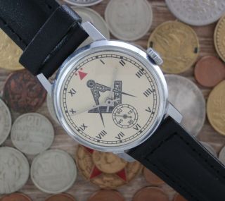 Pobeda Zim Ussr Masonic Mason Style Vintage Military Mechanical Watch Russian So