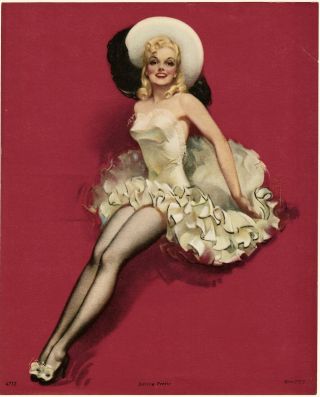 Vintage 1940s Leggy Blonde Pin - Up Print Sitting Pretty Roy Best Sexy Dance Dress
