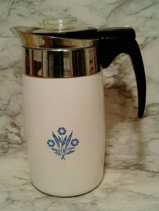Vtg Corning Ware Blue Cornflower 10 Cup Coffee Pot Electric Percolator