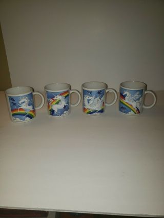 Vintage Set Of 4 Rainbow Unicorn Coffee Tea Mugs