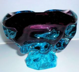Czech Skrdlovice Jan Beranek Heavy Vintage Retro Purple Blue Glass Bowl Dish