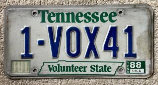 1988 Tennessee Volunteer State License Plate 1 Vox 41