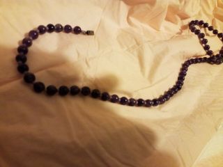 Vintage Hand Knotted Amethyst Bead Necklace With Silver Clasp