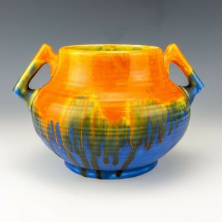 Vintage Crown Ducal Studio Pottery Streaky Orange & Blue Glazed Vase - Art Deco
