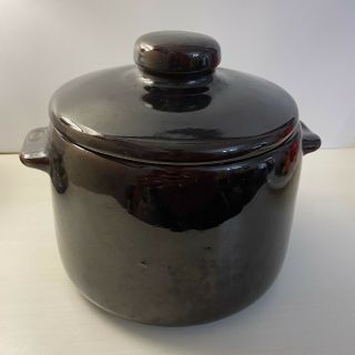 Vintage West Bend Usa Pottery Bean Pot With Lid Brown Glaze 2 Qt