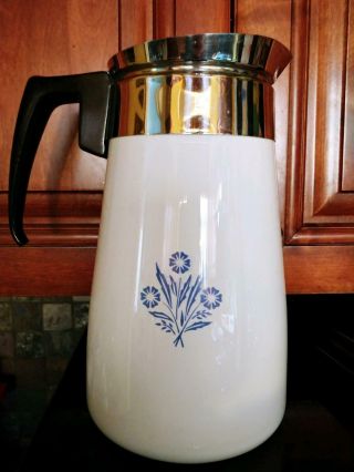 Vintage Corningware 9 Cup Coffee Percolator Maker White & Blue Cornflower Stove
