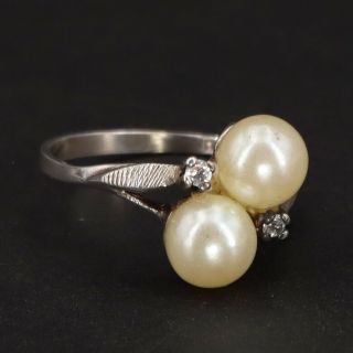 Vtg Sterling Silver - Freshwater Pearl & Cubic Zirconia Cluster Ring Size 4 - 1g