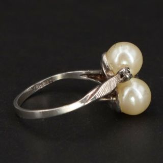 VTG Sterling Silver - Freshwater Pearl & Cubic Zirconia Cluster Ring Size 4 - 1g 2