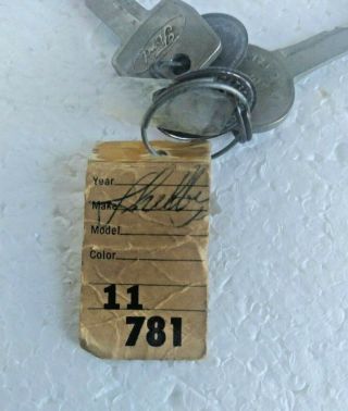 2 Vintage Ford Car Keys,  2 " Record & Detach " Tag Rings