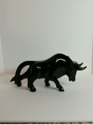 Vintage Hand - Carved Onyx Marble Bull Black Figurine Sculpture 9.  5 "