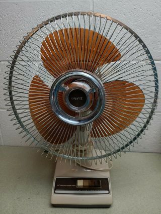 Vintage Lasko Electric Fan 12 Inch Oscillating 3 Speed Amber Brown Blades