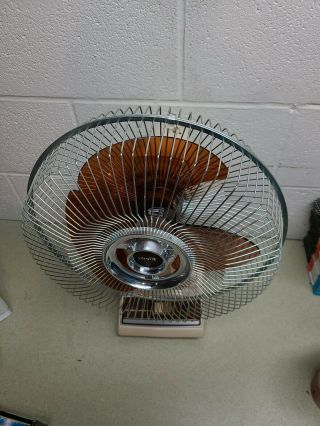 Vintage LASKO Electric Fan 12 inch Oscillating 3 speed Amber Brown blades 2