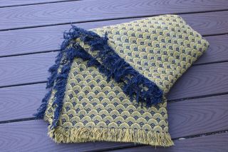 Vtg Alberta Inc Spain Yellow Blue Woven Polyamide/cotton Long Blanket 60x123