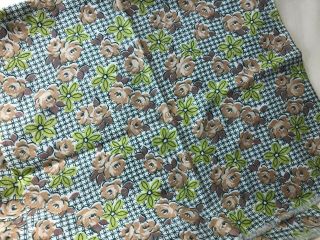 Vintage Cloth Flour Sack Fabric 24” X 25” Brown And Green Flowers