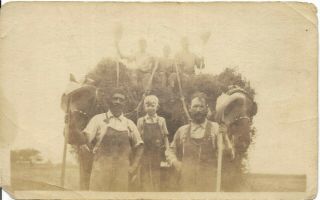 Vtg Antique Photo Farm Men Boy African American Man Work Wagon Hay
