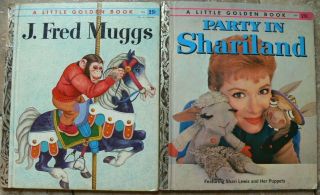 2 Vintage Little Golden Books J.  Fred Muggs,  Party In Shariland " A " 1st Ed