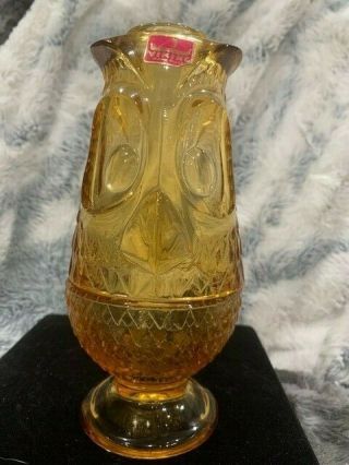 Vtg Viking Amber Glass Owl Fairy Lamp