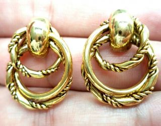 Stunning Vintage Estate Gold Tone Rope Knot 1 " Post Earrings 3752n