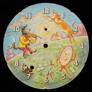 Fairy Tale Dial,  Vintage Alarm Clock,  Hey Diddle Diddle; Cat/fiddle,  Cow/moon.