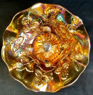 Vintage Millersburg Carnival Glass 6 " Radium Marigold Black Berry Wreath Bowl