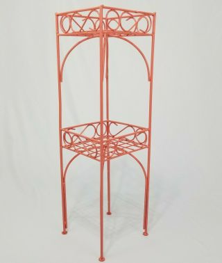 Vintage 2 Tiered Wrought Iron Plant Stand Garden Patio Decor Coral 28 1/4 "