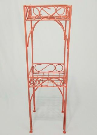 Vintage 2 Tiered Wrought Iron Plant Stand Garden Patio Decor Coral 28 1/4 