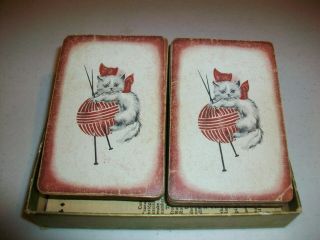 Vintage Double Deck Playing Cards - Kitten On Ball Of Yarn - With Jokers