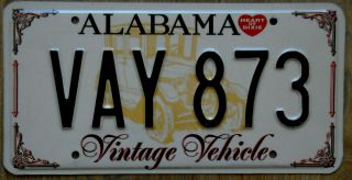 Alabama Vintage Antique Classic Car Heart Of Dixie License Plate Vay 873