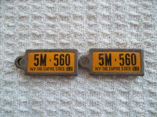 1952 York Dav License Plate Key Return Tags,  Matching Pair