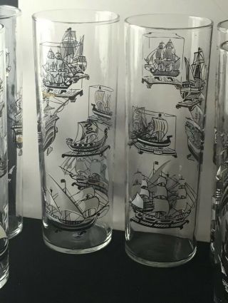 6 Vintage Libbey 7 " Drinking Glasses Old Ships High Ball Boat Nautical Clipper