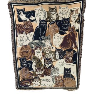 Vtg 80s 90s Goodwin Weavers Cat Kitten Tapestry Throw Blanket 46” X 64 "