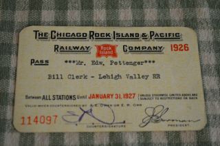 1926 Chicago Rock Island & Pacific Railway Pass Ticket