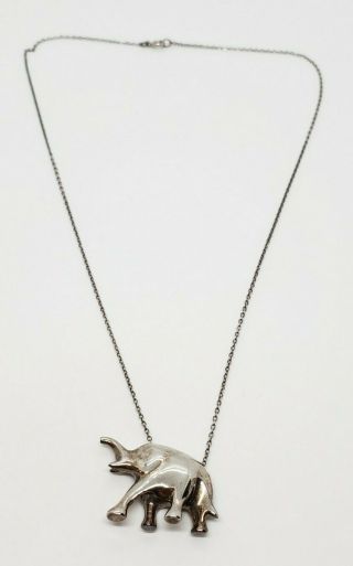 Lovely Vintage Signed Sterling Silver Modernist Elephant Pendant Necklace