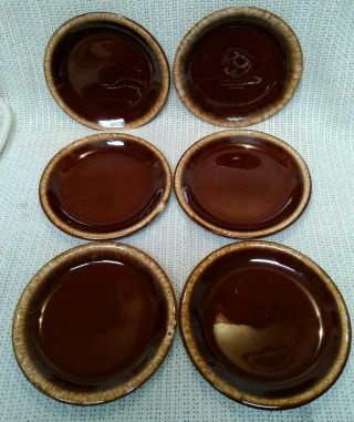 Set Of 6 Vintage Usa Pottery Brown Drip Glaze 7.  5 " Inch Plates.
