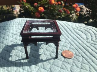 Vintage Dollhouse Miniatures Square Glass Top Cherry Wood Coffee Table