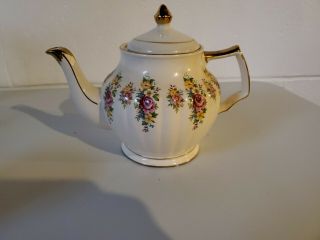 Vintage Sadler England Teapot Cream With Pink Roses Gold Trim
