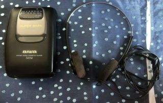 Vintage Aiwa Stereo Radio Cassette Player Bass - Hs - Ta114w W/ Headphones
