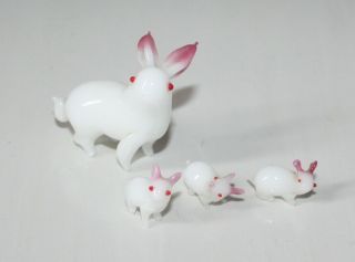 Tiny Vintage Glass Bunny Family Tiniest Baby Rabbit Cute 80 