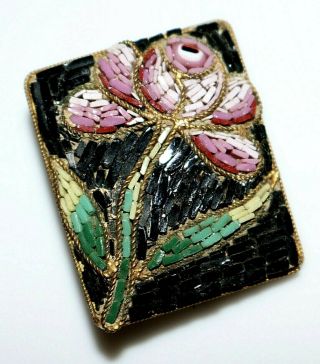 Antique Made In Italy Micro Mosaic Rose Flower Brooch Pin