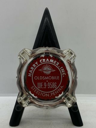 Vintage 1940’s Harry Cramer Oldsmobile Steelton,  Pa.  Advertising Glass Ashtray
