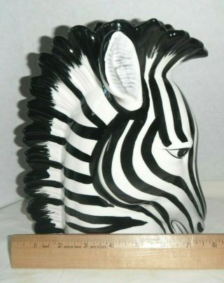 Vintage Fitz & Floyd Hand Painted Zebra Head Vase / Planter 8 5/8 "