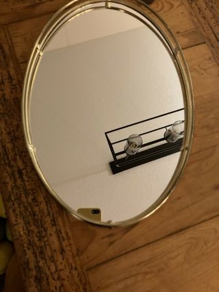 Vintage Oval Mirror Gold Vanity Tray Hollywood Regency Style 15”x10.  5”