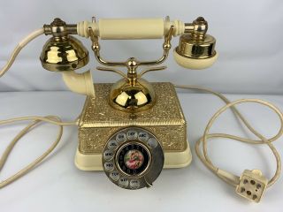 Vintage French Style Ornate Gold Phone Old Fashioned Rotary Dial Telephone