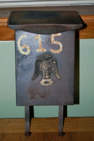 Vintage All Metal Mail Box With Newspaper Holder Eagle Crest Porch House Mailbox