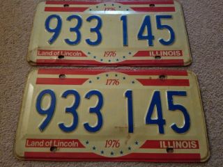 1976 Illinois Bicentennial License Plate Plates Matching Pair 933 - 145