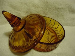 VINTAGE AMBER INDIANA GLASS COVERED CANDY DISH/BOWL WITH LID.  VERY OLD 3