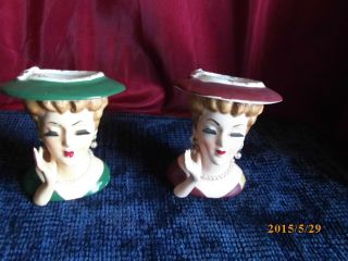 Vintage Lady Head Vase With Jewelry Maroon & Green Dress And Hand Up