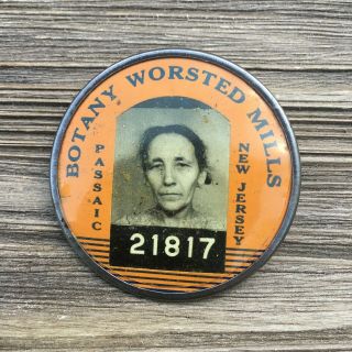Vintage Employee Identification Badge Photograph Pin Back Passaic Nj Woman Union