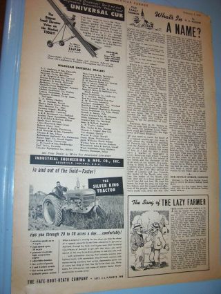 Vintage Fate - Root - Heath Co Advertising Page - Silver King Tractor - 1950