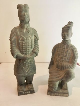 Two Vintage Chinese Soldier Terracotta Warrior Clay Statue Figurines